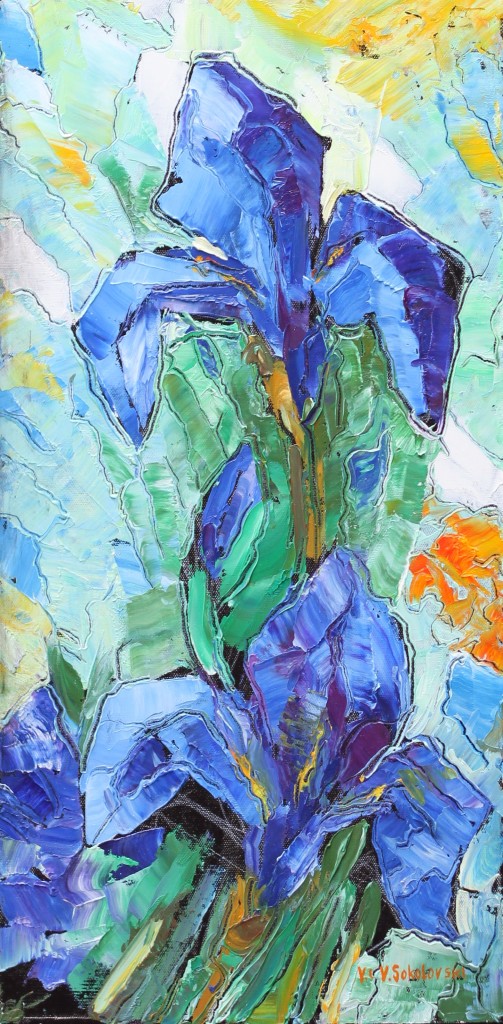 Blue Iris - Oil on canvas, 24x12 - Valeri Sokolovski