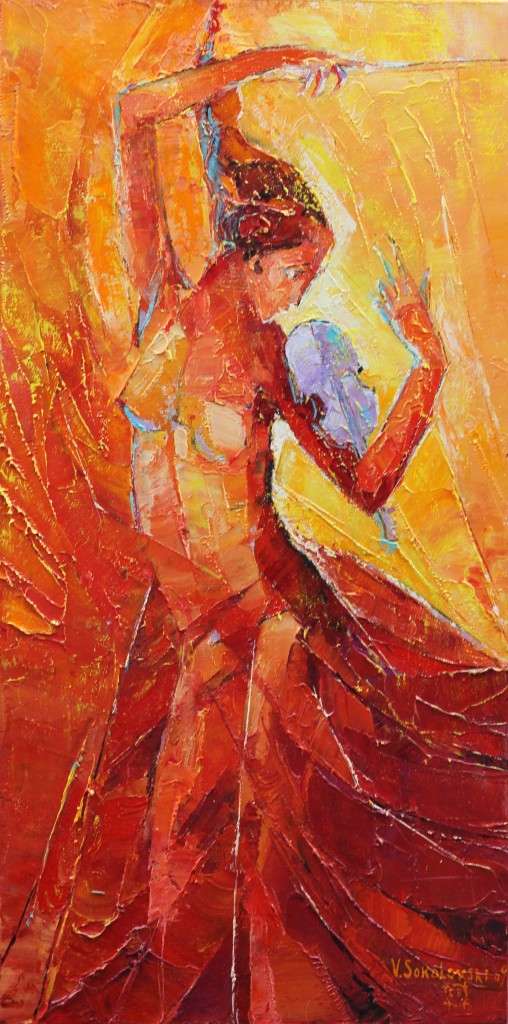 Gypsy Fire - Acrylic on canvas, 24 x12 - Valeri Sokolovski