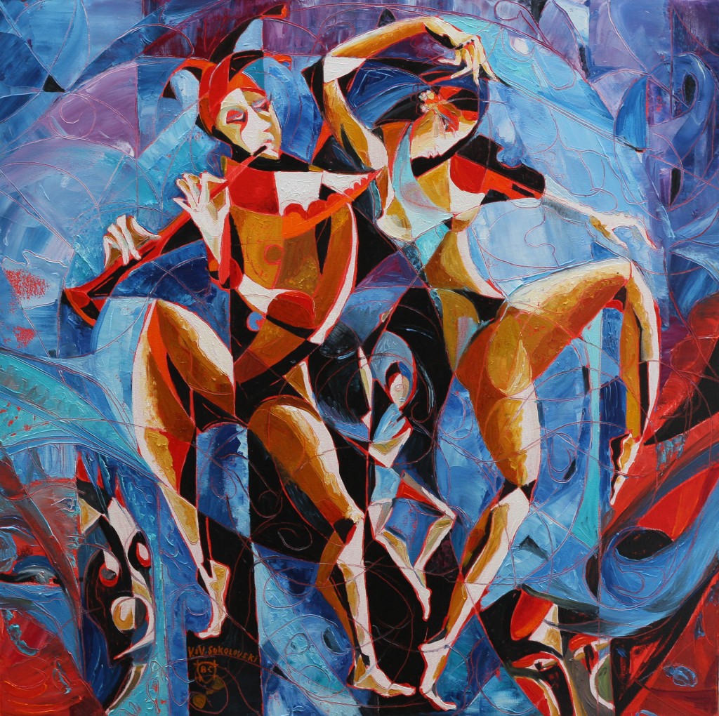 In the Blue Lights - Oil on canvas, 30x30 - Valeri Sokolovski