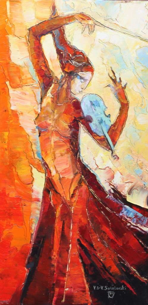 Musicians series - Violin - Oil on canvas, 20x12 - Valeri Sokolovski
