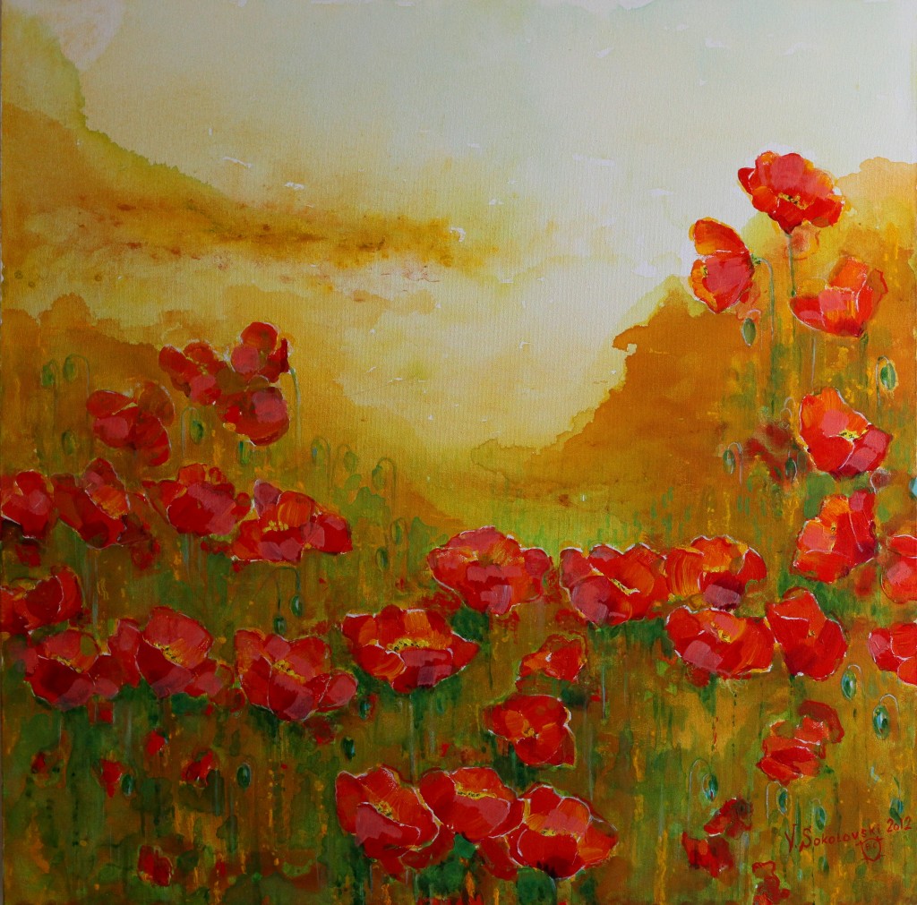 Poppies - Acrylic on canvas, 30x30 - Valeri Sokolovski