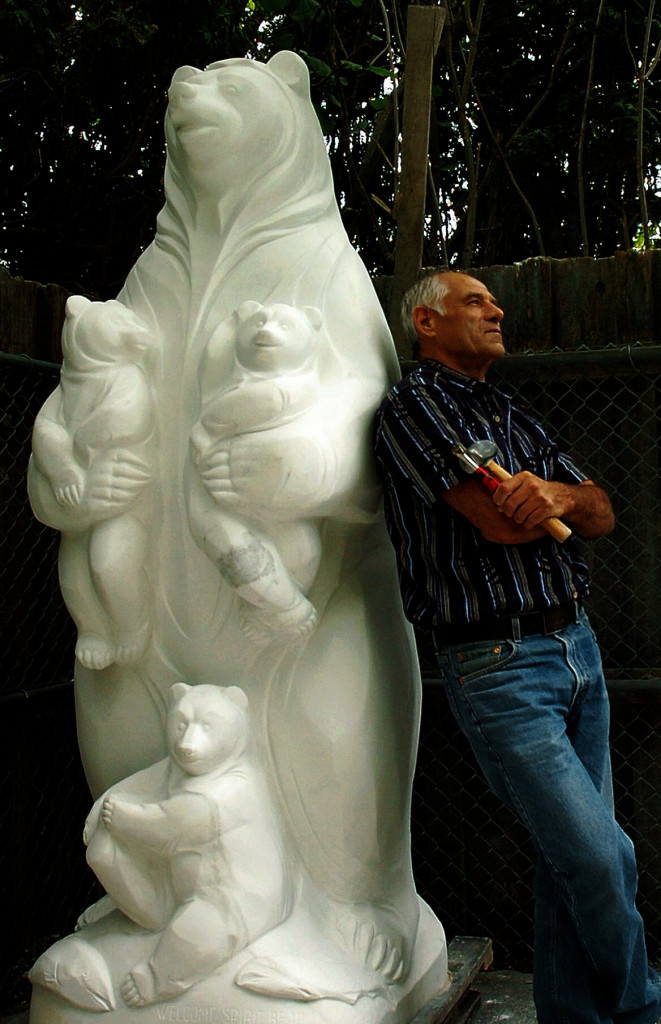 Spirit Bear - white marble - private commission - Valeri Sokolovski