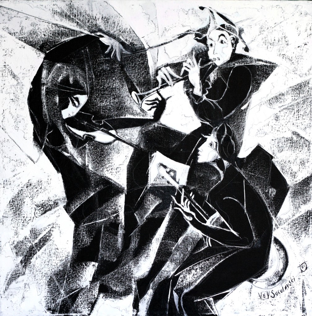 Trio II - Oil on canvas- black and white - 20 x 16 inches - Valeri Sokolovski - artofvaleri.com