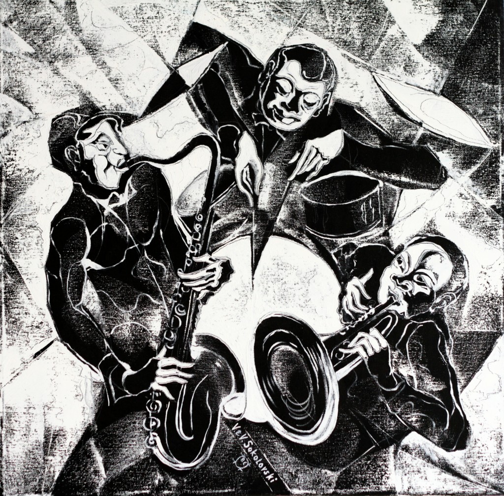 Trio - Oil on canvas- black and white - 24 x 24 inches - Valeri Sokolovski - artofvaleri.com