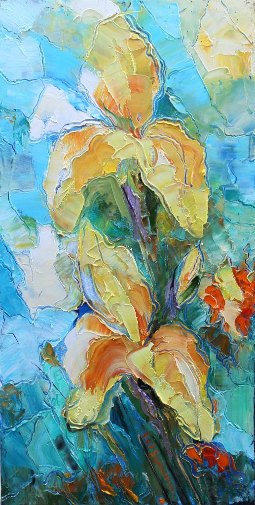 Yellow Iris - Oil on canvas, 24x12 - Valeri Sokolovski