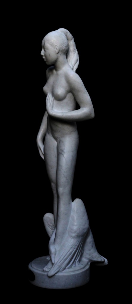 Leda and the Swan -34.5 inches - Italian carrera marble - Valeri Sokolovski