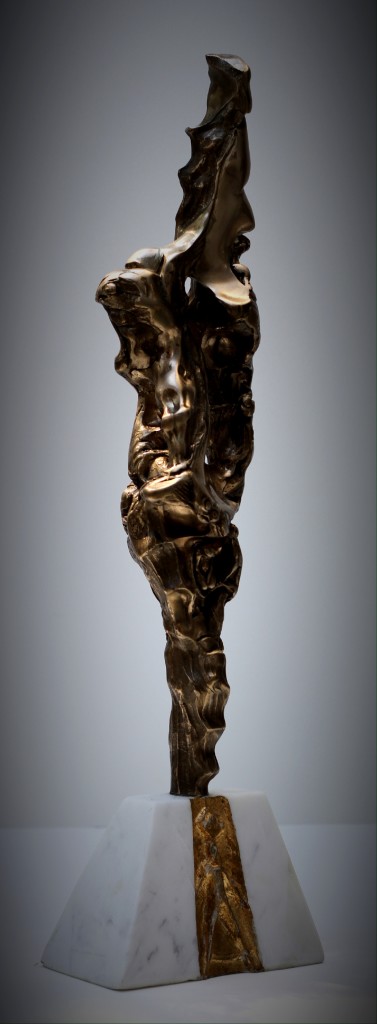 Underworld - polished bronze with italian carrera marble base -21 inches - Valeri Sokolovski