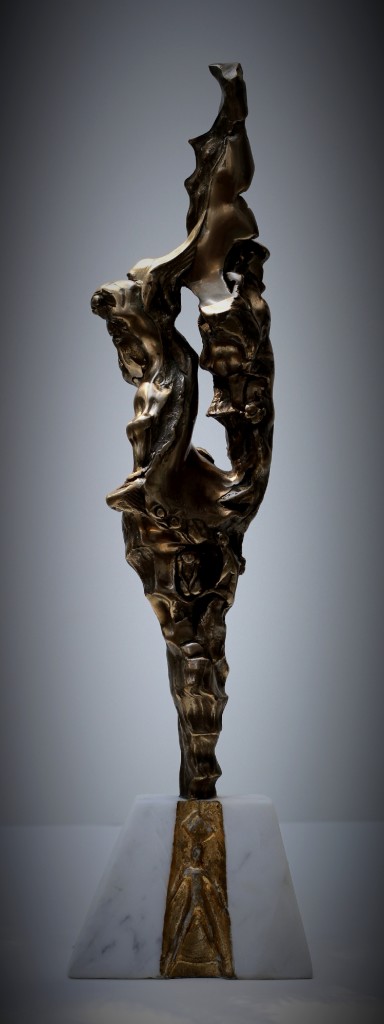 Underworld - polished bronze with italian carrera marble base - 21 inches- Valeri Sokolovski